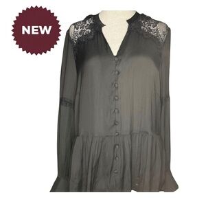 YAS Elegant Black Lace Women's Long Sleeve Top Size Large New